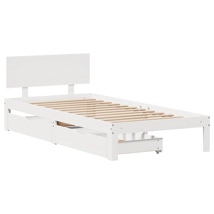Cadru Pat cu Sertare Alb 100x200 cm Lemn Masiv Pin - WALTI WALTI
