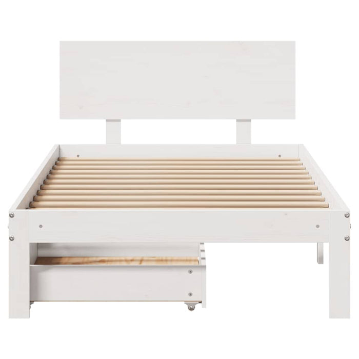 Cadru Pat cu Sertare Alb 100x200 cm Lemn Masiv Pin - WALTI WALTI