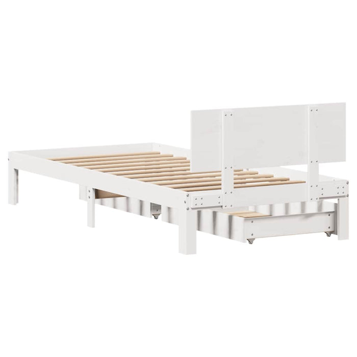 Cadru Pat cu Sertare Alb 100x200 cm Lemn Masiv Pin - WALTI WALTI