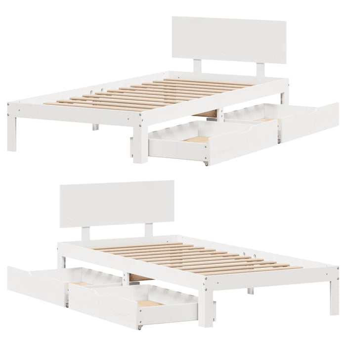 Cadru Pat cu Sertare Alb 100x200 cm Lemn Masiv Pin - WALTI WALTI