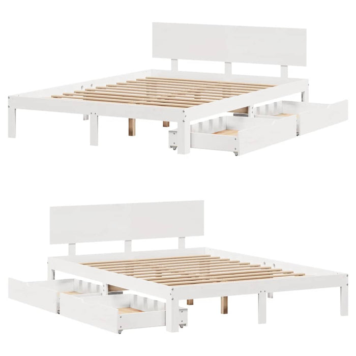 Cadru pat cu sertare, 140x200 cm, alb, lemn masiv pin - WALTI WALTI