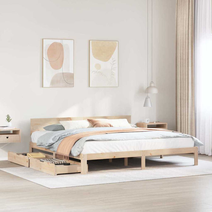 Cadru de pat cu sertare, 200x200 cm, lemn masiv pin - WALTI WALTI