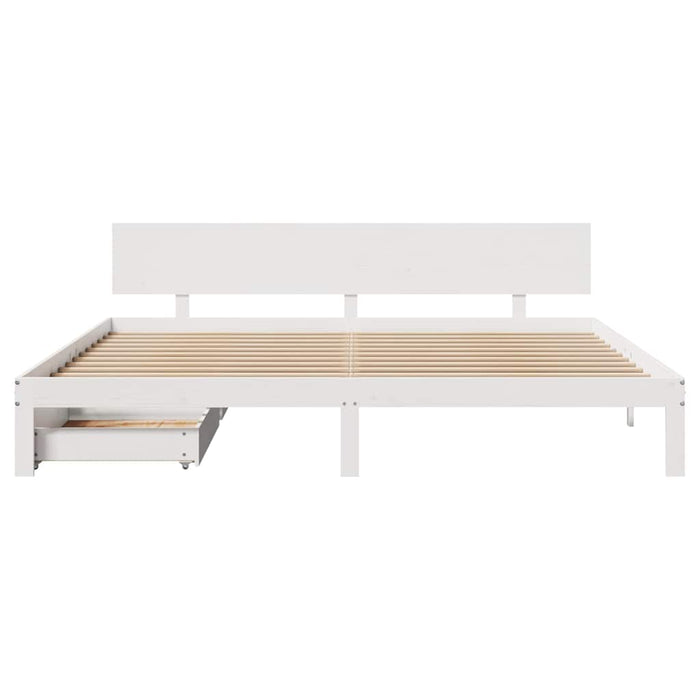 Cadru de pat cu sertare, alb, 200x200 cm, lemn masiv de pin - WALTI WALTI