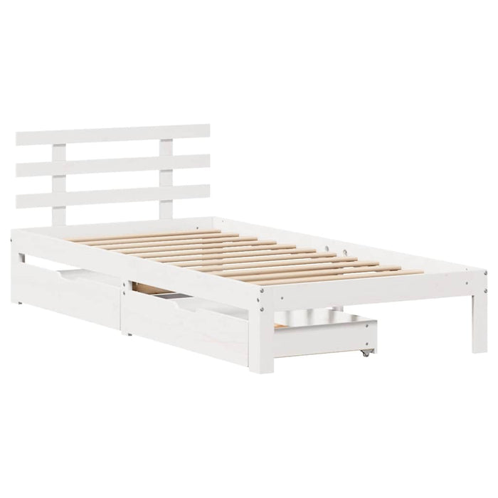 Cadru de pat cu sertare, alb, 75x190 cm, lemn masiv de pin - WALTI WALTI