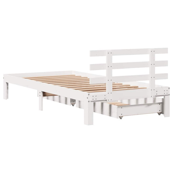 Cadru de pat cu sertare, alb, 75x190 cm, lemn masiv de pin - WALTI WALTI
