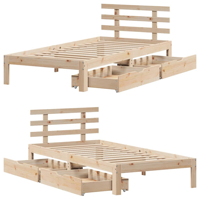 Cadru de pat pentru copii cu sertare, 90x190 cm, lemn masiv pin - WALTI WALTI