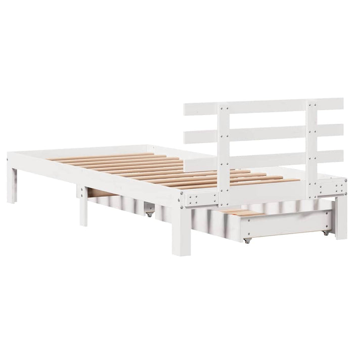 Cadru de pat cu sertare, alb, 90x190 cm, lemn masiv de pin - WALTI WALTI
