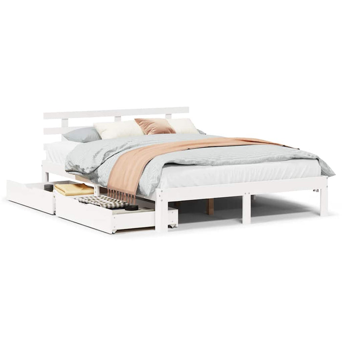Cadru de pat cu sertare, alb, 135x190 cm, lemn masiv de pin - WALTI WALTI