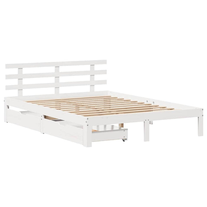 Cadru de pat cu sertare, alb, 135x190 cm, lemn masiv de pin - WALTI WALTI