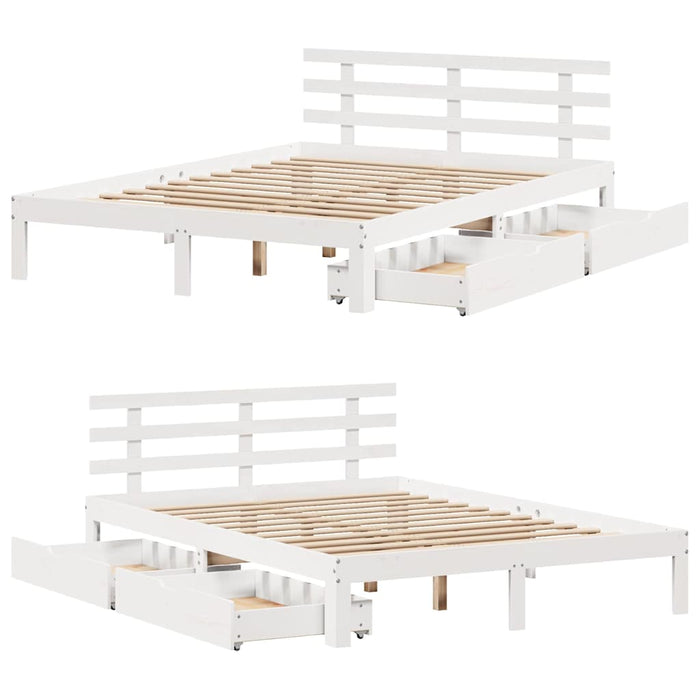Cadru de pat cu sertare, alb, 135x190 cm, lemn masiv de pin - WALTI WALTI