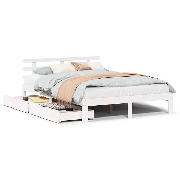 Cadru de pat cu sertare, alb, 140x190 cm, lemn masiv de pin - WALTI WALTI