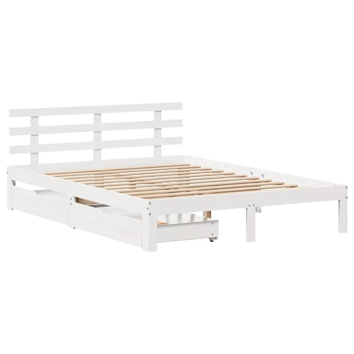 Cadru de pat cu sertare, alb, 140x190 cm, lemn masiv de pin - WALTI WALTI