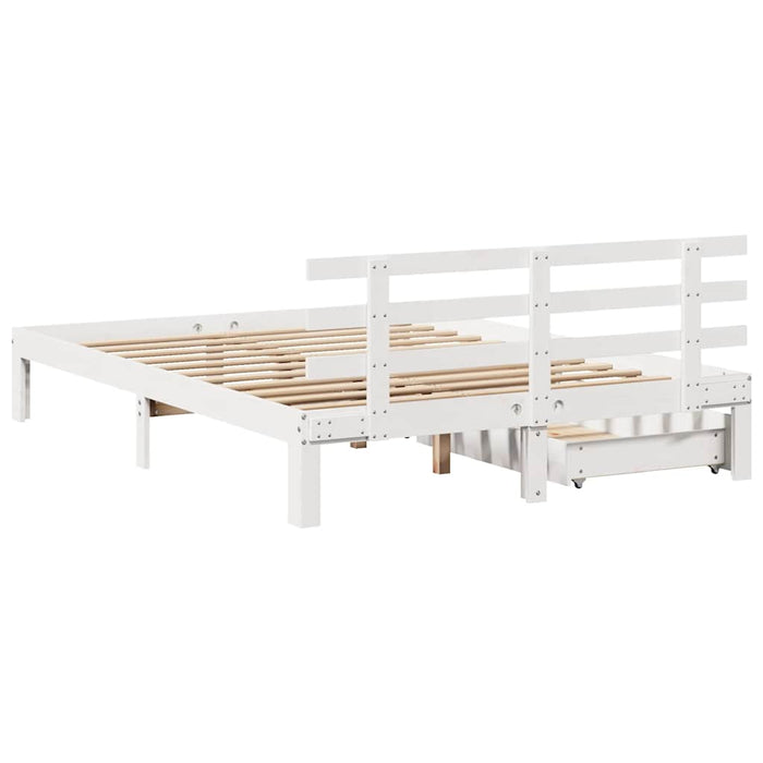 Cadru de pat cu sertare, alb, 140x190 cm, lemn masiv de pin - WALTI WALTI