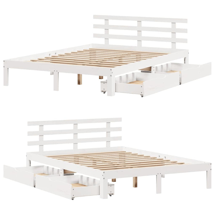 Cadru de pat cu sertare, alb, 140x190 cm, lemn masiv de pin - WALTI WALTI