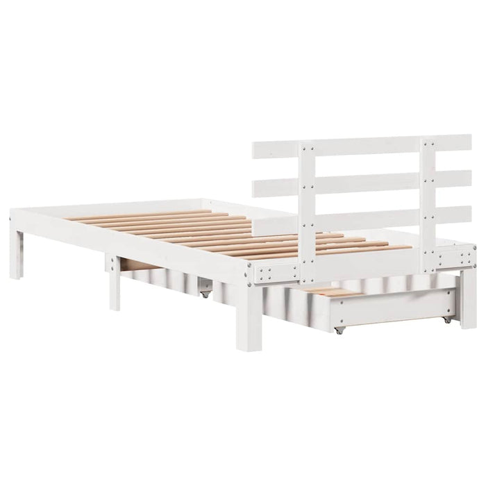 Cadru de pat cu sertare, alb, 90x200 cm lemn masiv pin - WALTI WALTI