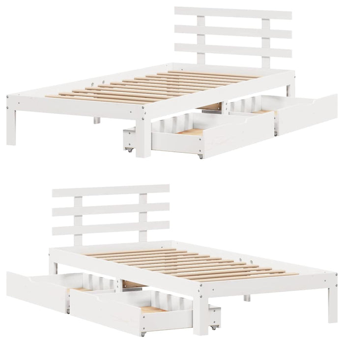 Cadru Pat cu Sertare Alb 100x200 cm Lemn Masiv Pin - WALTI WALTI
