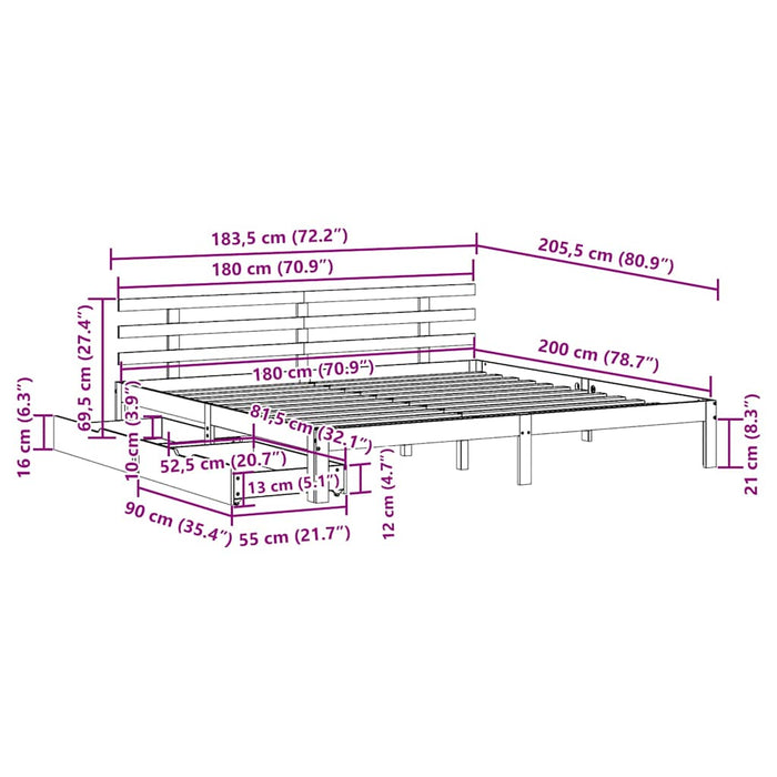 Cadru de pat cu sertare, alb, 180x200 cm, lemn masiv pin - WALTI WALTI