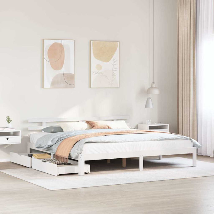Cadru de pat cu sertare, alb, 180x200 cm, lemn masiv pin - WALTI WALTI