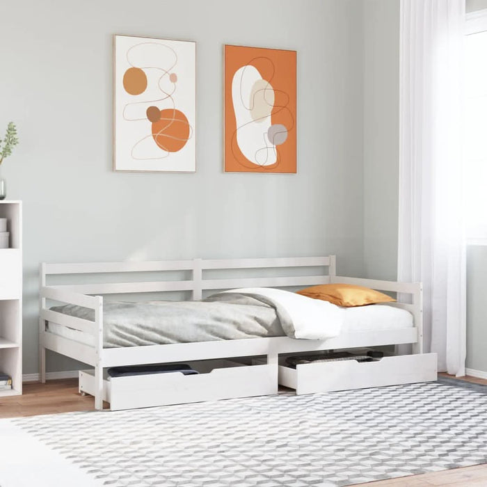 Pat de zi cu sertare, alb, 90x200 cm, lemn masiv pin - WALTI WALTI