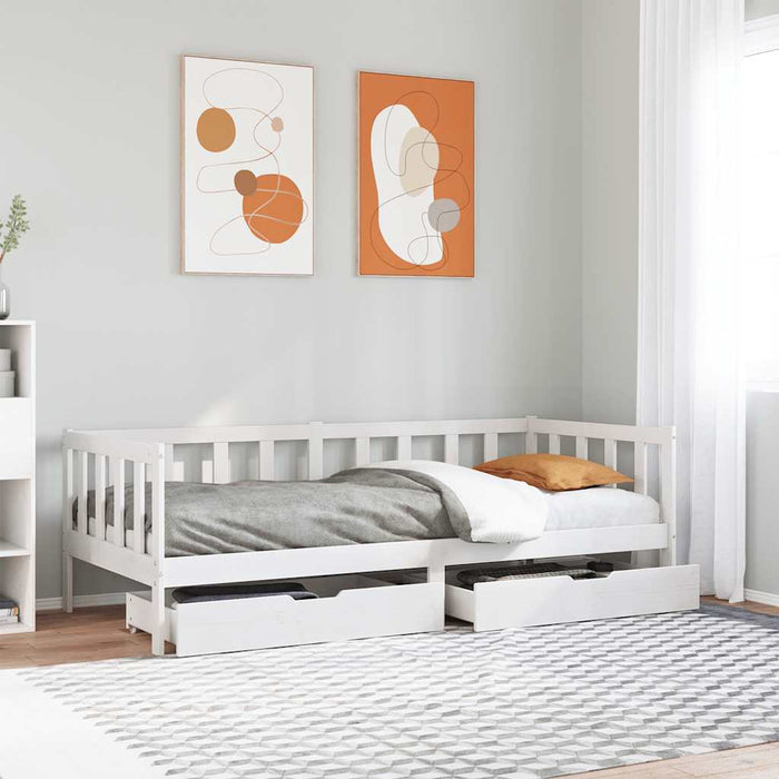 Pat de zi cu sertare, alb, 90x200 cm, lemn masiv pin - WALTI WALTI