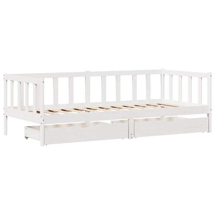 Pat de zi cu sertare, alb, 90x190 cm, lemn masiv pin - WALTI WALTI