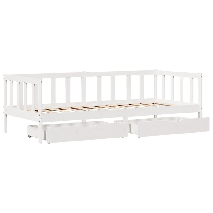 Pat de zi cu sertare, alb, 90x190 cm, lemn masiv pin - WALTI WALTI