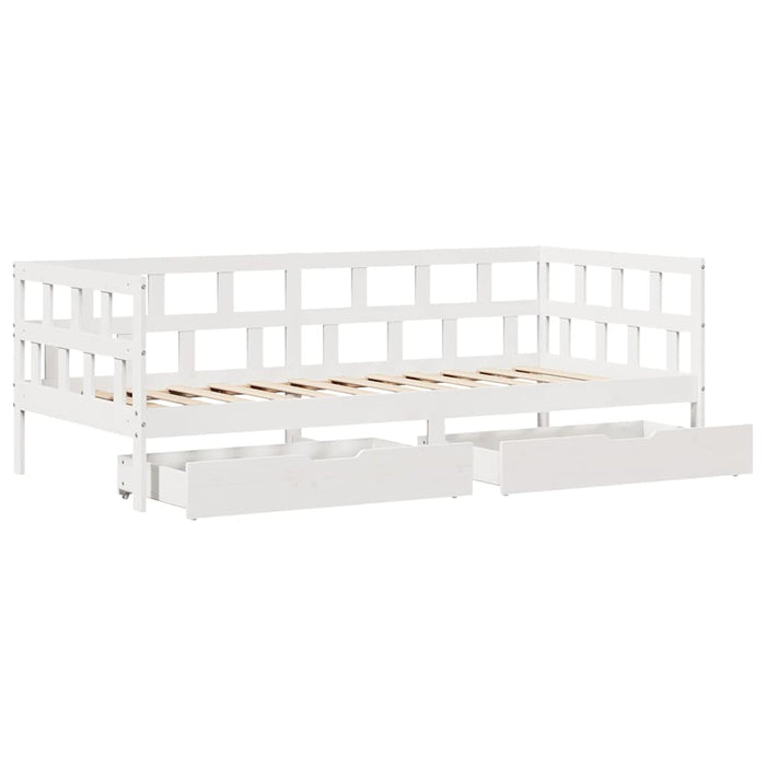 Pat de zi cu sertare, alb, 90x190 cm, lemn masiv pin - WALTI WALTI