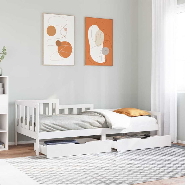 Pat de zi cu sertare, alb, 90x200 cm, lemn masiv pin - WALTI WALTI