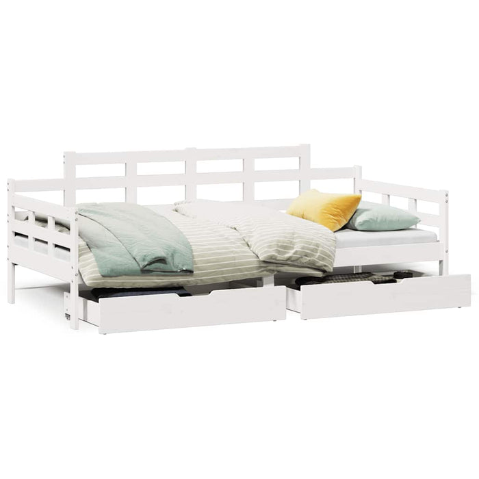 Pat de zi cu sertare, alb, 90x200 cm, lemn masiv pin - WALTI WALTI