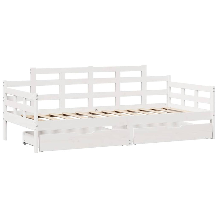 Pat de zi cu sertare, alb, 90x200 cm, lemn masiv pin - WALTI WALTI