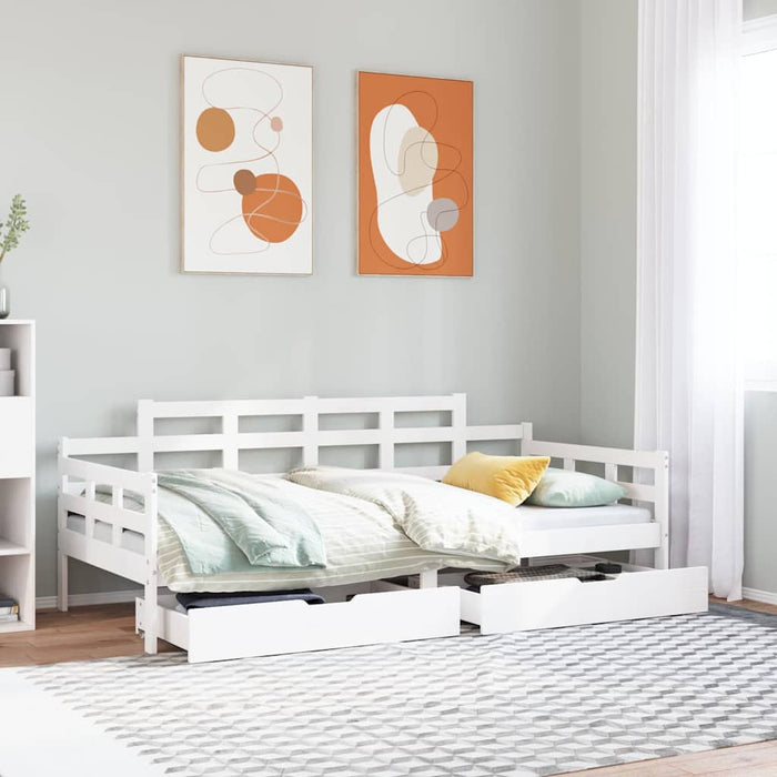 Pat de zi cu sertare, alb, 90x200 cm, lemn masiv pin - WALTI WALTI