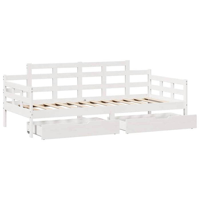Pat de zi cu sertare, alb, 80x200 cm, lemn masiv pin - WALTI WALTI