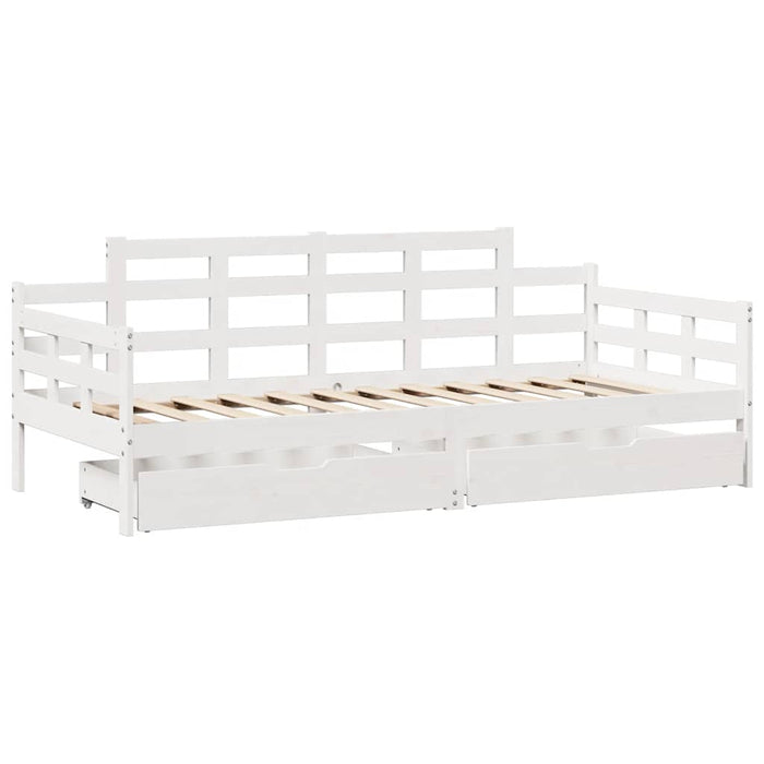 Pat de zi cu sertare, alb, 90x190 cm, lemn masiv pin WALTI