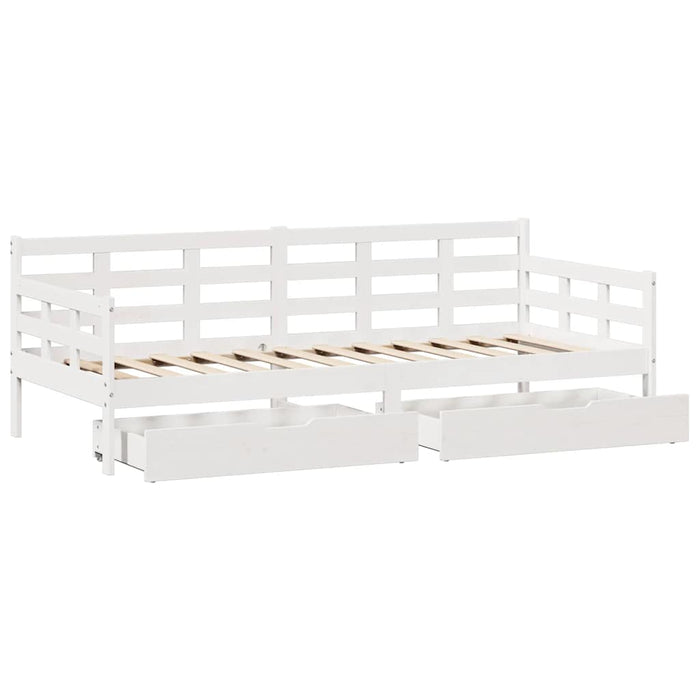 Pat de zi cu sertare, alb, 90x190 cm, lemn masiv pin - WALTI WALTI