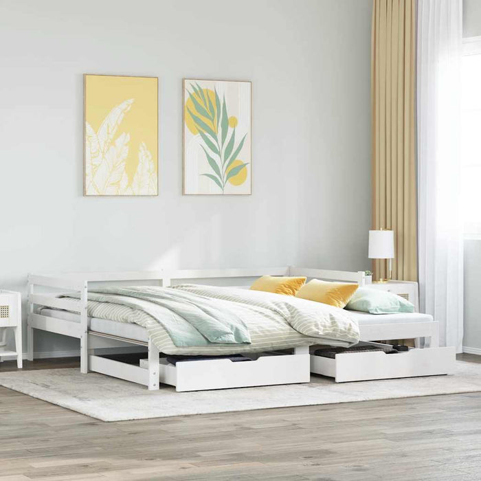 Pat de zi cu sertare, alb, 90x200 cm, lemn masiv pin - WALTI WALTI