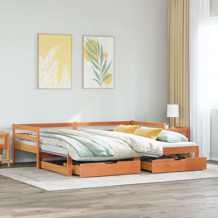 Pat zi cu extensie/sertare maro ceruit 90x200 cm lemn masiv pin - WALTI WALTI