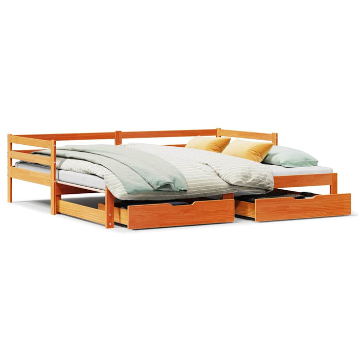 Pat zi cu extensie/sertare maro ceruit 90x190 cm lemn masiv pin - WALTI WALTI
