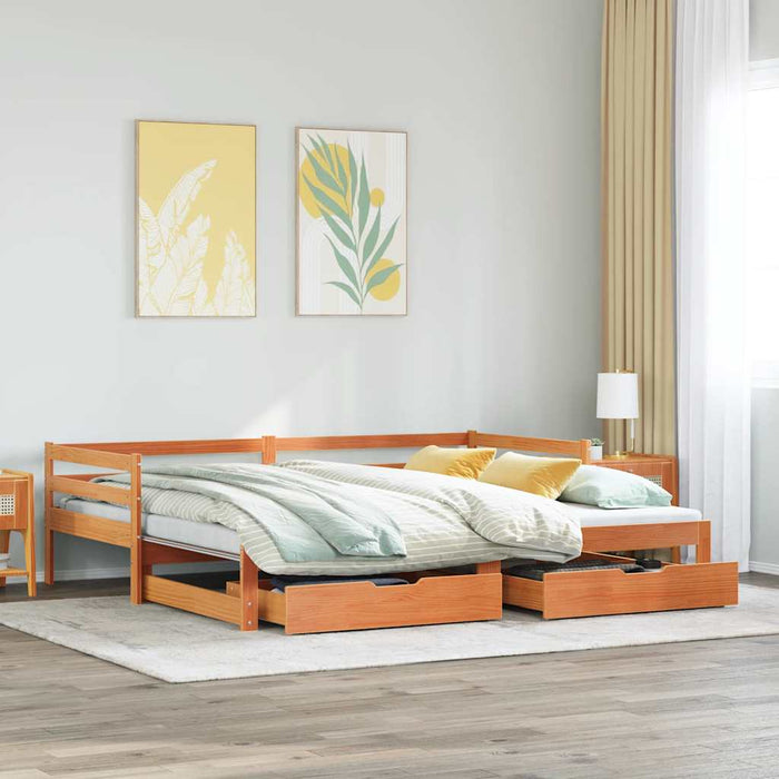 Pat zi cu extensie/sertare maro ceruit 80x200 cm lemn masiv pin - WALTI WALTI