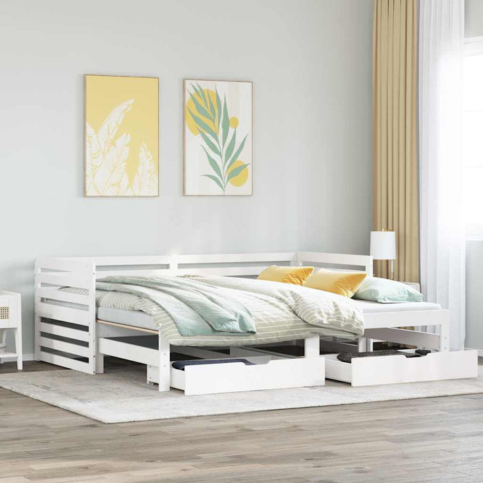 Pat de zi cu sertare, alb, 90x200 cm, lemn masiv pin - WALTI WALTI
