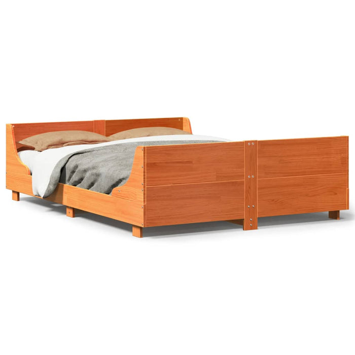 Cadru pat fără saltea, maro ceruit, 135x190 cm, lemn masiv pin - WALTI WALTI