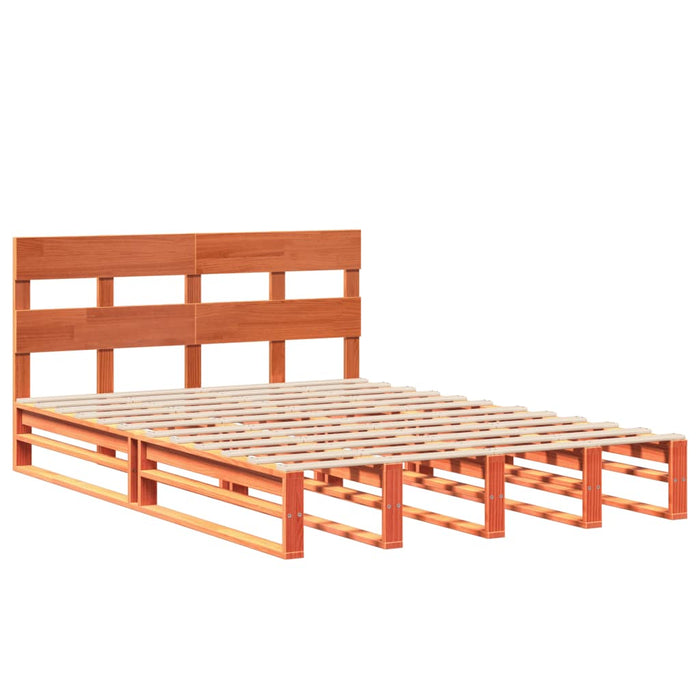 Cadru pat fără saltea, maro ceruit, 135x190 cm, lemn masiv pin WALTI