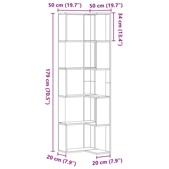 Bibliotecă cu 5 niveluri gri sonoma 50x50x179 cm lemn prelucrat - WALTI WALTI
