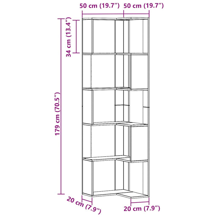Bibliotecă 5 nivel stejar artizanal 50x50x179 cm lemn prelucrat - WALTI WALTI