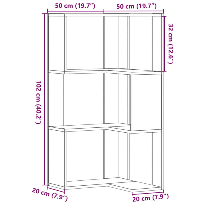 Bibliotecă 3 niveluri stejar fumuriu 50x50x102cm lemn prelucrat - WALTI WALTI