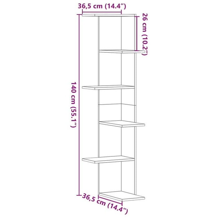 Raft colțar perete negru 36,5x36,5x140 cm lemn prelucrat - WALTI WALTI