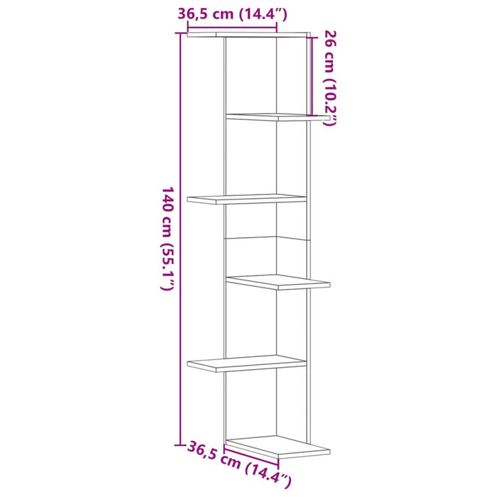 Raft colțar perete gri beton 36,5x36,5x140cm lemn prelucrat - WALTI WALTI