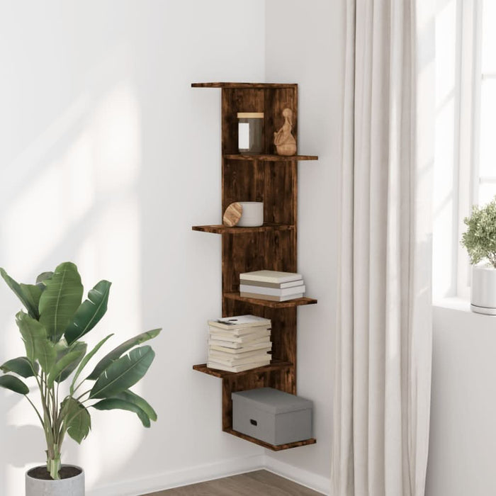 Raft colț perete stejar fumuriu 36,5x36,5x140cm lemn prelucrat - WALTI WALTI