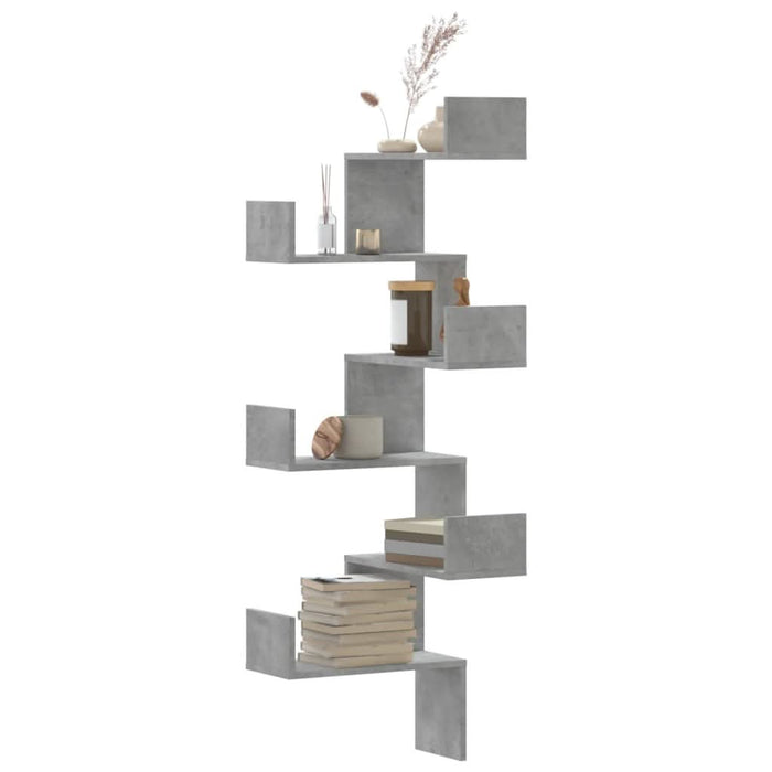 Raft colțar perete gri beton 45x45x147 cm lemn prelucrat - WALTI WALTI