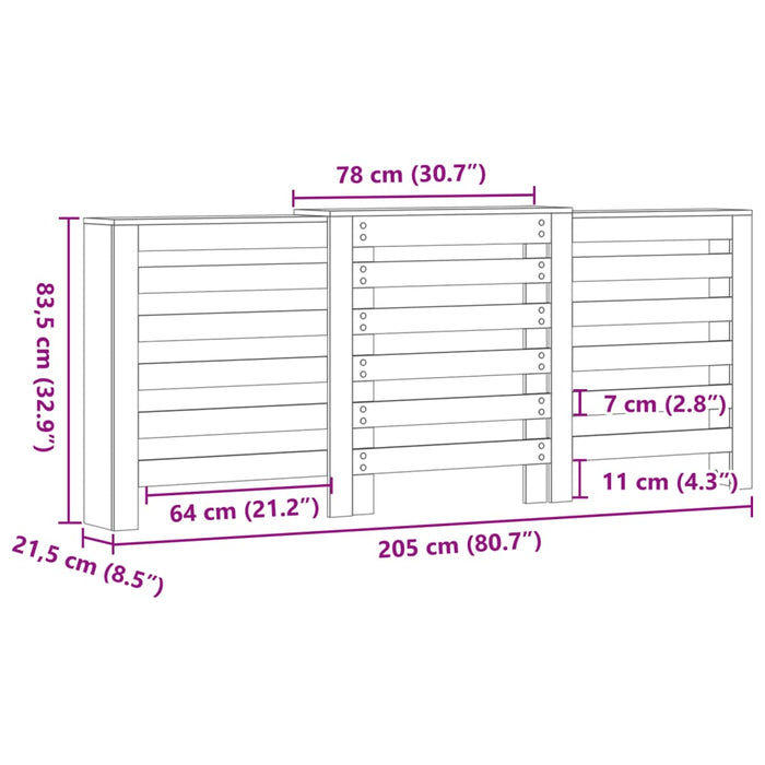 Mască pentru calorifer, negru, 205x21,5x83,5 cm, lemn prelucrat - WALTI WALTI