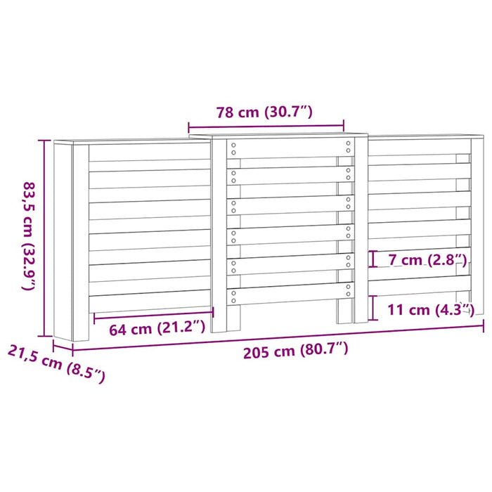 Mască pentru calorifer gri beton 205x21,5x83,5cm lemn prelucrat - WALTI WALTI